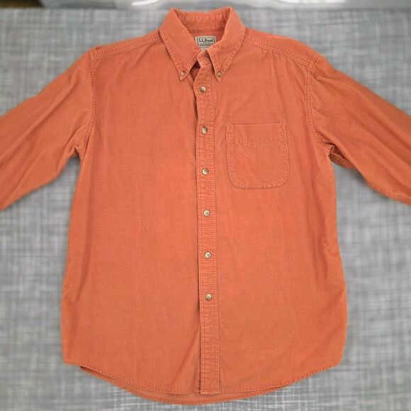 LL Bean Pin Wale Corduroy Shirt Outdoor Button Down Apricot YQ70 Men's M - Picture 12 of 12